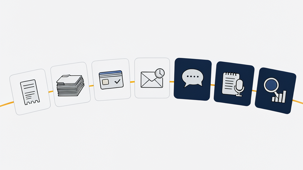 Seven accounting tasks shown as cards moving from manual work to automated work