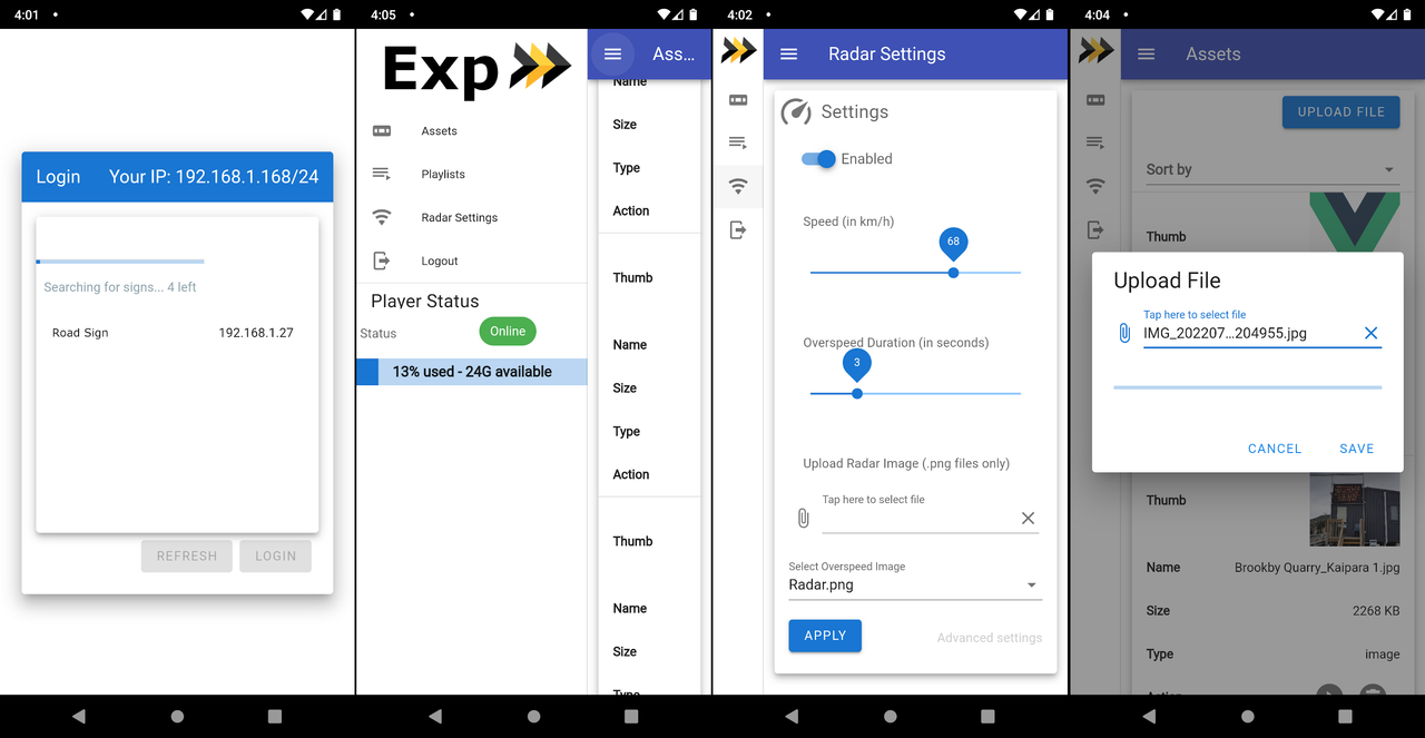 Screenshot of the Digital road sign Android app