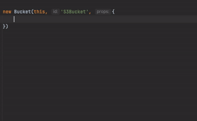 AWS CDK code being developed in an IDE showing automatic markup